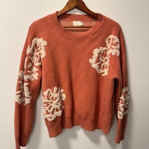 Dreamers by Debut Coral Ivory 3D Knit Floral Drop Sleeve Boutique Sweater S/M